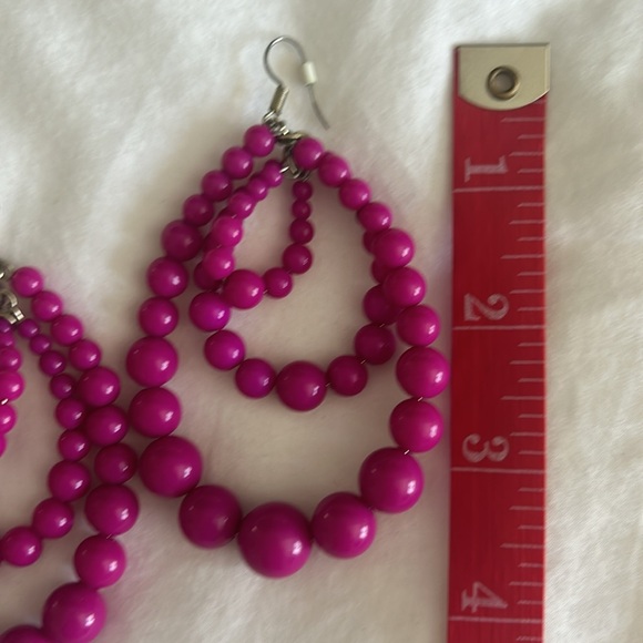 Fuchsia Beaded Teardrop Dangle Earrings - Women Jewelry - Picture 3 of 3